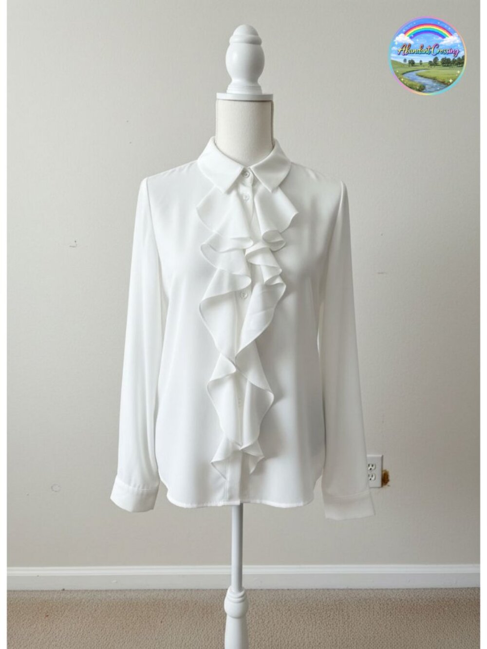 Women's Ruffle Front Button Down Blouse Long Sleeve Collared